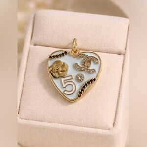 CHANEL stamped Gold and Light blue Heart Pendant/ charm/ zipper pull
